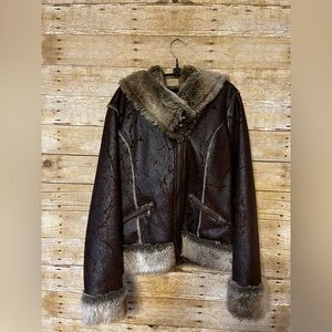 BKE faux fur/leather hooded jacket size L
